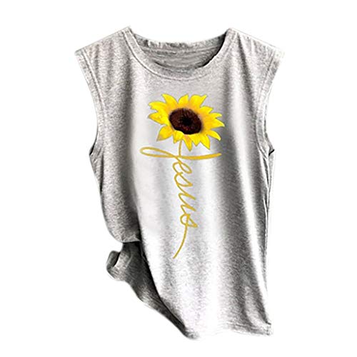 Womens Girls Sunflower Sleeveless Tank T Shirt Casual Vest Camisole Tops Blouse
