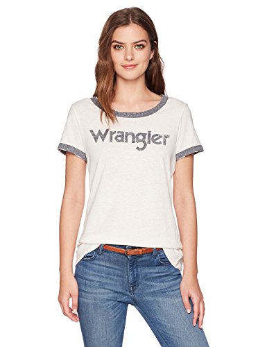 Wrangler Women’s Short Sleeve Ringer Tee Shirt, White/Black Heather, M ...